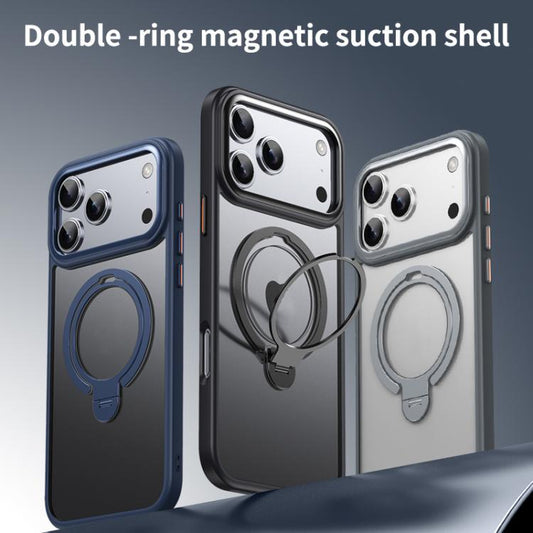 For iPhone 17 Pro Max Double Ring MagSafe Magnetic Holder Phone Case(Matte Black) - iPhone 17 Pro Max Cases by buy2fix | Online Shopping UK | buy2fix