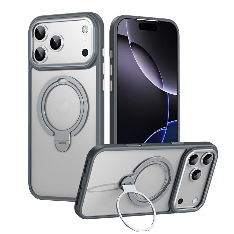 For iPhone 17 Pro Max Double Ring MagSafe Magnetic Holder Phone Case(Matte Grey) - iPhone 17 Pro Max Cases by buy2fix | Online Shopping UK | buy2fix