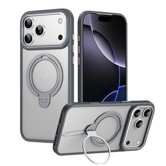 For iPhone 17 Pro Max Double Ring MagSafe Magnetic Holder Phone Case(Matte Grey) - iPhone 17 Pro Max Cases by buy2fix | Online Shopping UK | buy2fix