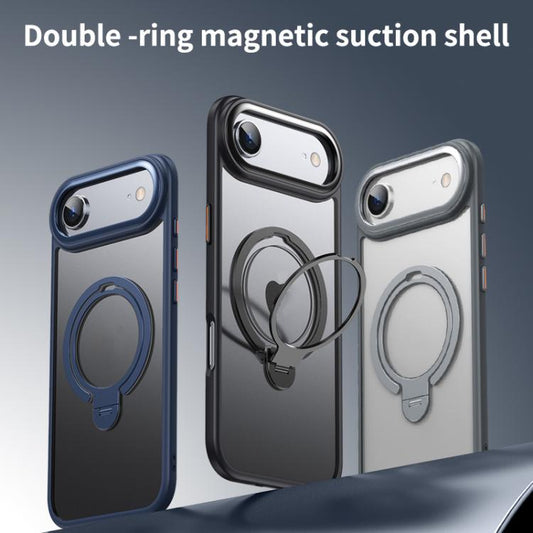 For iPhone Air Double Ring MagSafe Magnetic Holder Phone Case(Matte Black) - iPhone Air Cases by buy2fix | Online Shopping UK | buy2fix