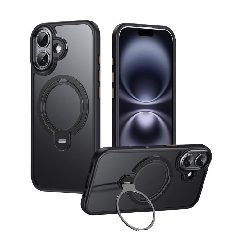 For iPhone 17 Double Ring MagSafe Magnetic Holder Phone Case(Matte Black) - iPhone 17 Cases by buy2fix | Online Shopping UK | buy2fix