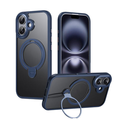 For iPhone 17 Double Ring MagSafe Magnetic Holder Phone Case(Matte Blue) - iPhone 17 Cases by buy2fix | Online Shopping UK | buy2fix