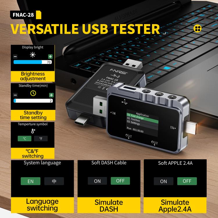 Fnirsi FNAC-28 Multi-function Type-C & USB Professional Grade Ripple Monitoring Tester - Current & Voltage Tester by FNIRSI | Online Shopping UK | buy2fix