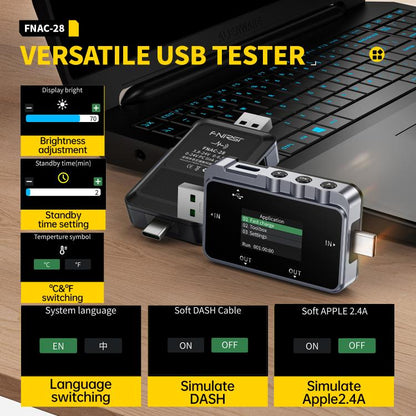 Fnirsi FNAC-28 Multi-function Type-C & USB Professional Grade Ripple Monitoring Tester - Current & Voltage Tester by FNIRSI | Online Shopping UK | buy2fix