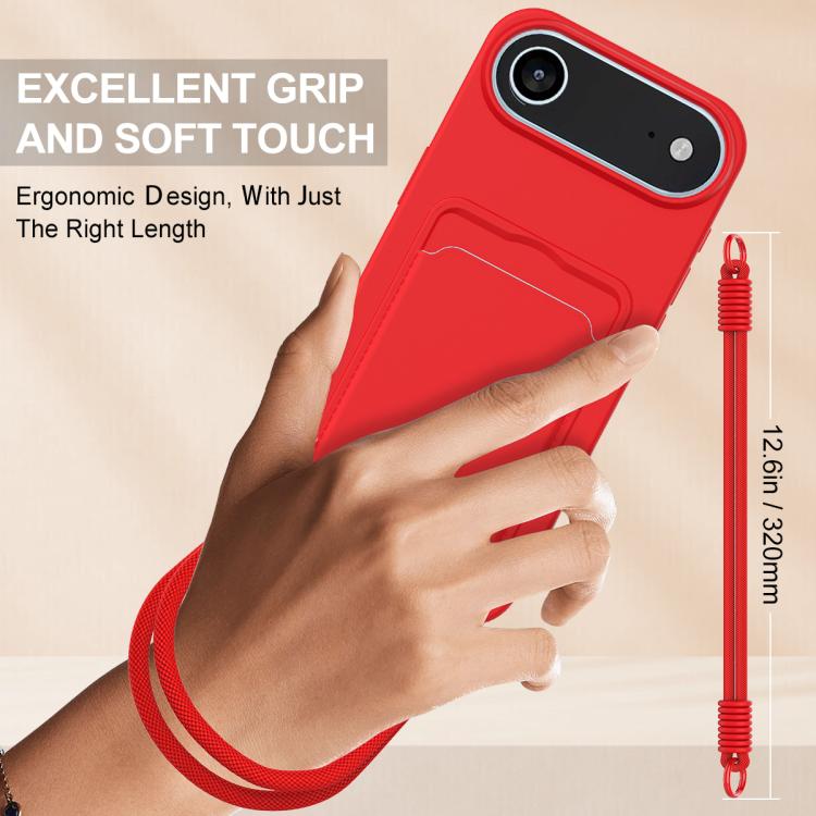For iPhone Air Integrated Card Bag Solid Color Liquid Silicone Phone Case Gen2 with Short Lanyard(Red) - iPhone Air Cases by buy2fix | Online Shopping UK | buy2fix