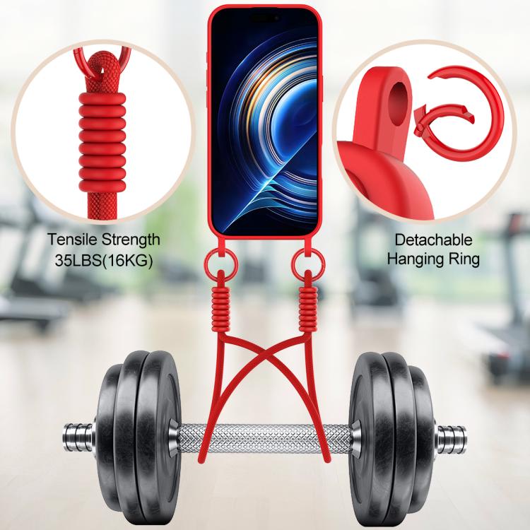 For iPhone Air Integrated Card Bag Solid Color Liquid Silicone Phone Case Gen2 with Short Lanyard(Red) - iPhone Air Cases by buy2fix | Online Shopping UK | buy2fix