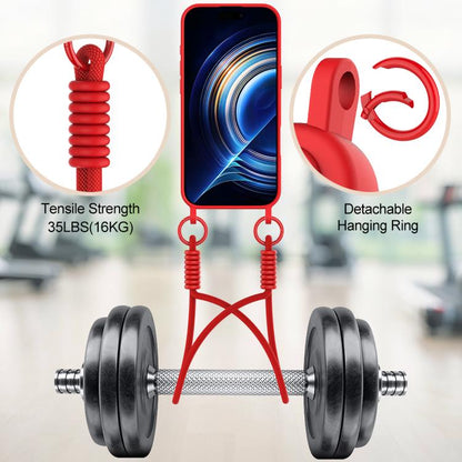 For iPhone Air Integrated Card Bag Solid Color Liquid Silicone Phone Case Gen2 with Short Lanyard(Red) - iPhone Air Cases by buy2fix | Online Shopping UK | buy2fix