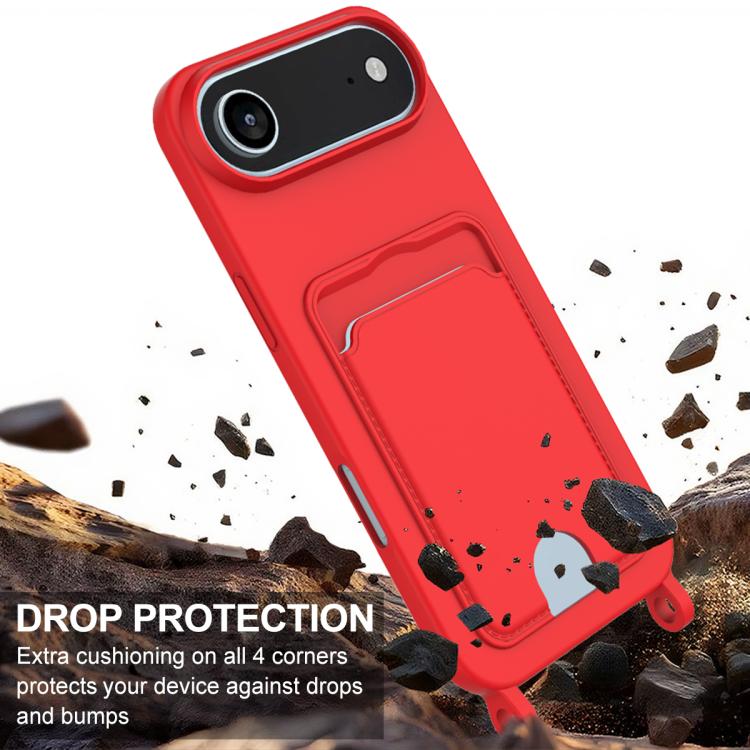 For iPhone Air Integrated Card Bag Solid Color Liquid Silicone Phone Case Gen2 with Short Lanyard(Red) - iPhone Air Cases by buy2fix | Online Shopping UK | buy2fix