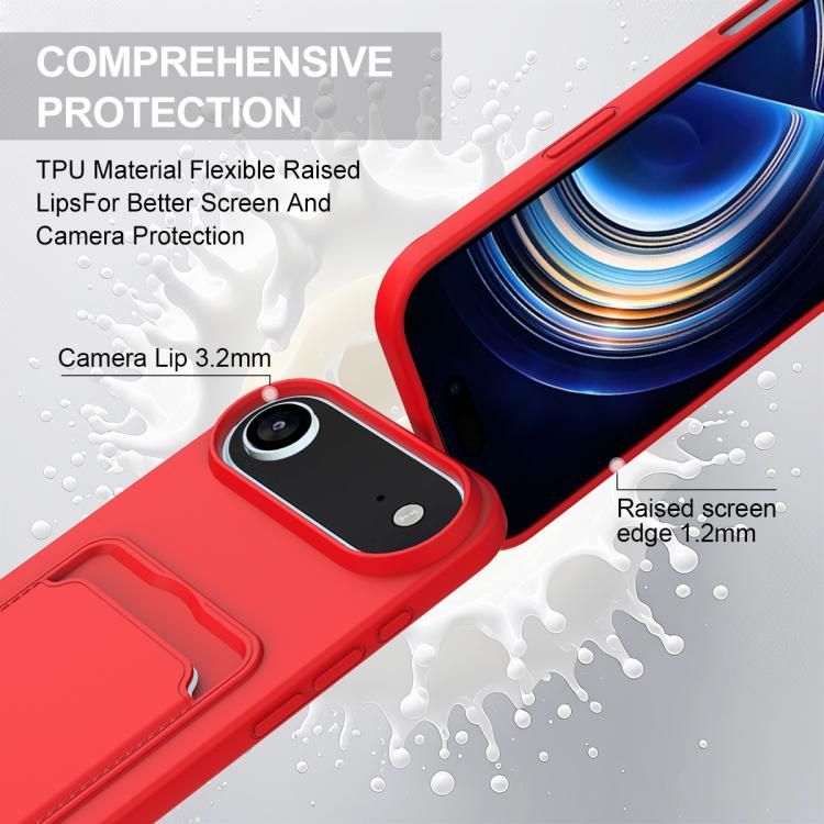 For iPhone Air Integrated Card Bag Solid Color Liquid Silicone Phone Case Gen2 with Short Lanyard(Red) - iPhone Air Cases by buy2fix | Online Shopping UK | buy2fix