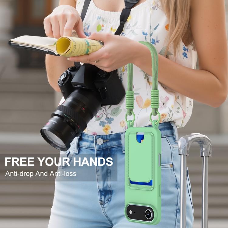 For iPhone Air Integrated Card Bag Solid Color Liquid Silicone Phone Case Gen2 with Short Lanyard(Green) - iPhone Air Cases by buy2fix | Online Shopping UK | buy2fix