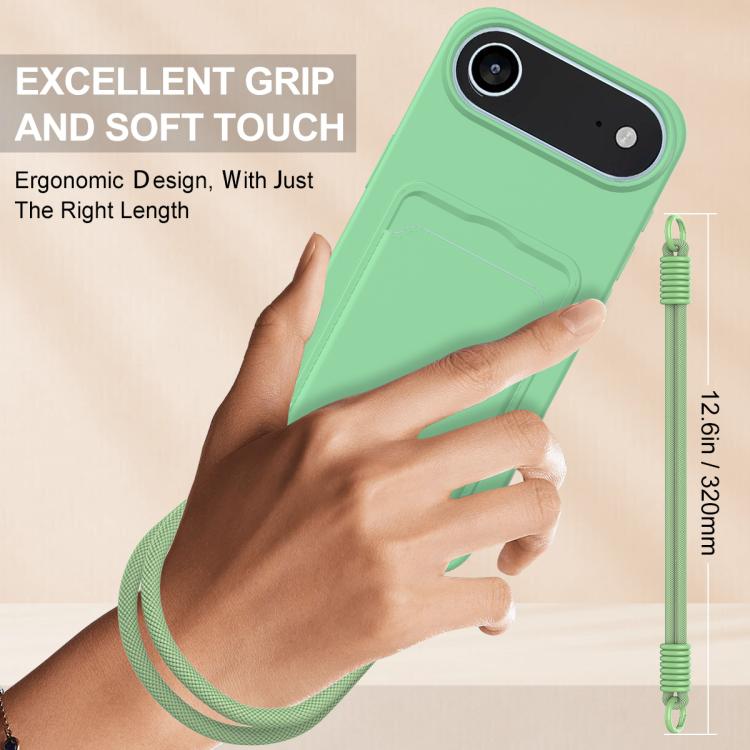 For iPhone Air Integrated Card Bag Solid Color Liquid Silicone Phone Case Gen2 with Short Lanyard(Green) - iPhone Air Cases by buy2fix | Online Shopping UK | buy2fix