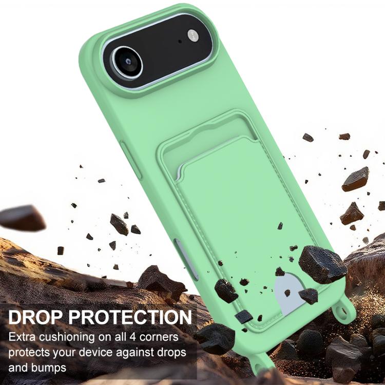 For iPhone Air Integrated Card Bag Solid Color Liquid Silicone Phone Case Gen2 with Short Lanyard(Green) - iPhone Air Cases by buy2fix | Online Shopping UK | buy2fix