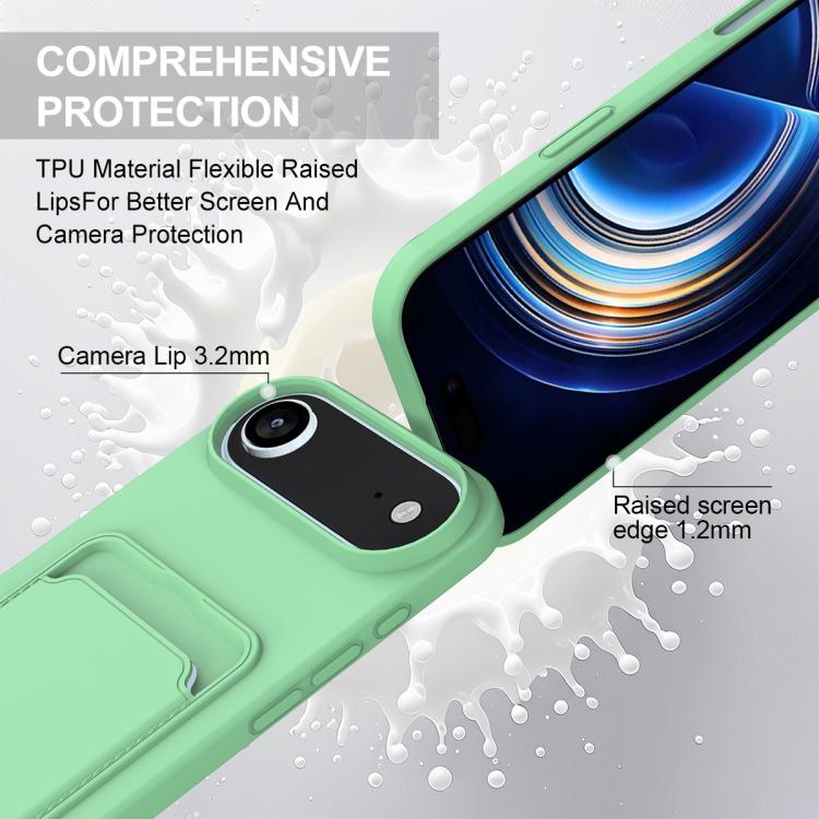 For iPhone Air Integrated Card Bag Solid Color Liquid Silicone Phone Case Gen2 with Short Lanyard(Green) - iPhone Air Cases by buy2fix | Online Shopping UK | buy2fix