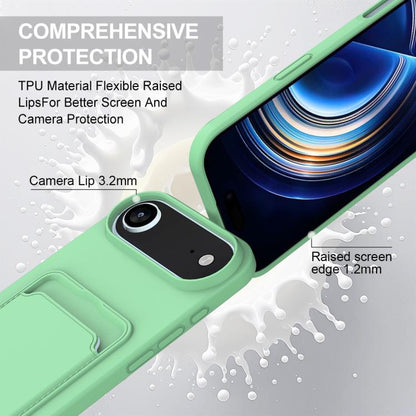 For iPhone Air Integrated Card Bag Solid Color Liquid Silicone Phone Case Gen2 with Short Lanyard(Green) - iPhone Air Cases by buy2fix | Online Shopping UK | buy2fix