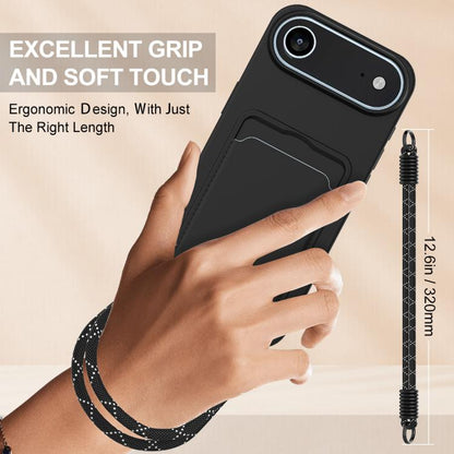 For iPhone Air Integrated Card Bag Solid Color Liquid Silicone Phone Case Gen2 with Short Lanyard(Black) - iPhone Air Cases by buy2fix | Online Shopping UK | buy2fix