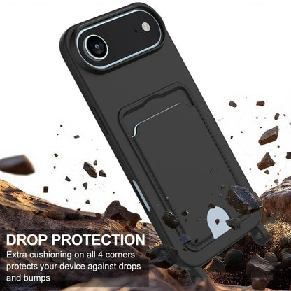 For iPhone Air Integrated Card Bag Solid Color Liquid Silicone Phone Case Gen2 with Short Lanyard(Black) - iPhone Air Cases by buy2fix | Online Shopping UK | buy2fix