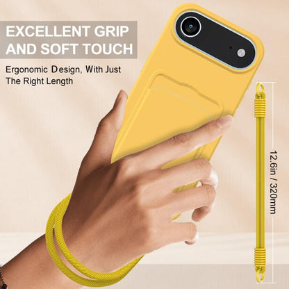 For iPhone Air Integrated Card Bag Solid Color Liquid Silicone Phone Case Gen2 with Short Lanyard(Yellow) - iPhone Air Cases by buy2fix | Online Shopping UK | buy2fix