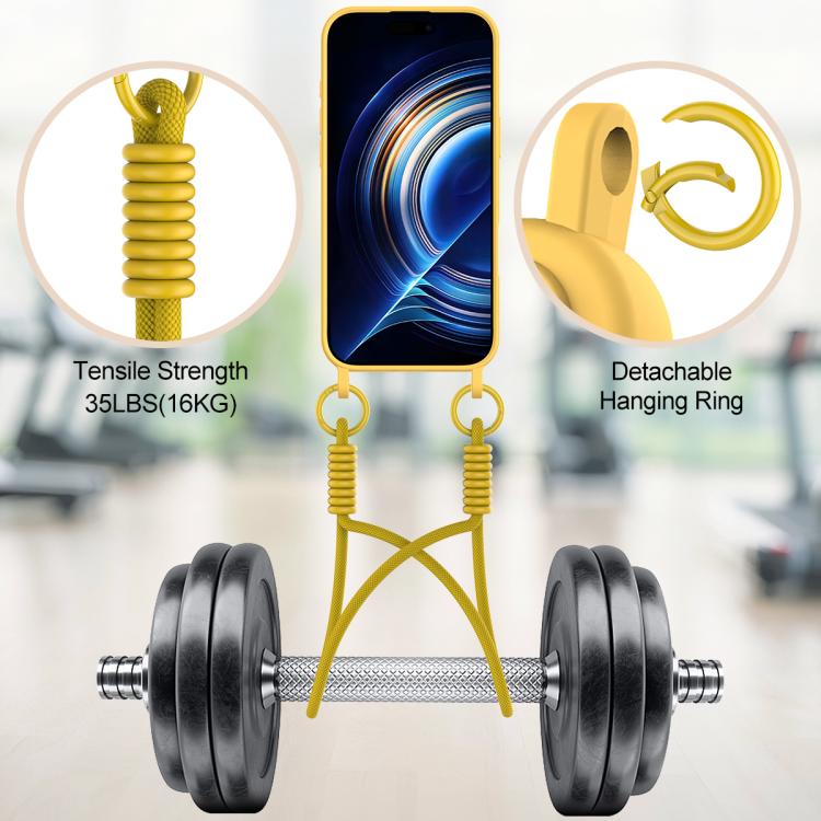 For iPhone Air Integrated Card Bag Solid Color Liquid Silicone Phone Case Gen2 with Short Lanyard(Yellow) - iPhone Air Cases by buy2fix | Online Shopping UK | buy2fix