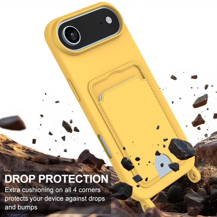 For iPhone Air Integrated Card Bag Solid Color Liquid Silicone Phone Case Gen2 with Short Lanyard(Yellow) - iPhone Air Cases by buy2fix | Online Shopping UK | buy2fix