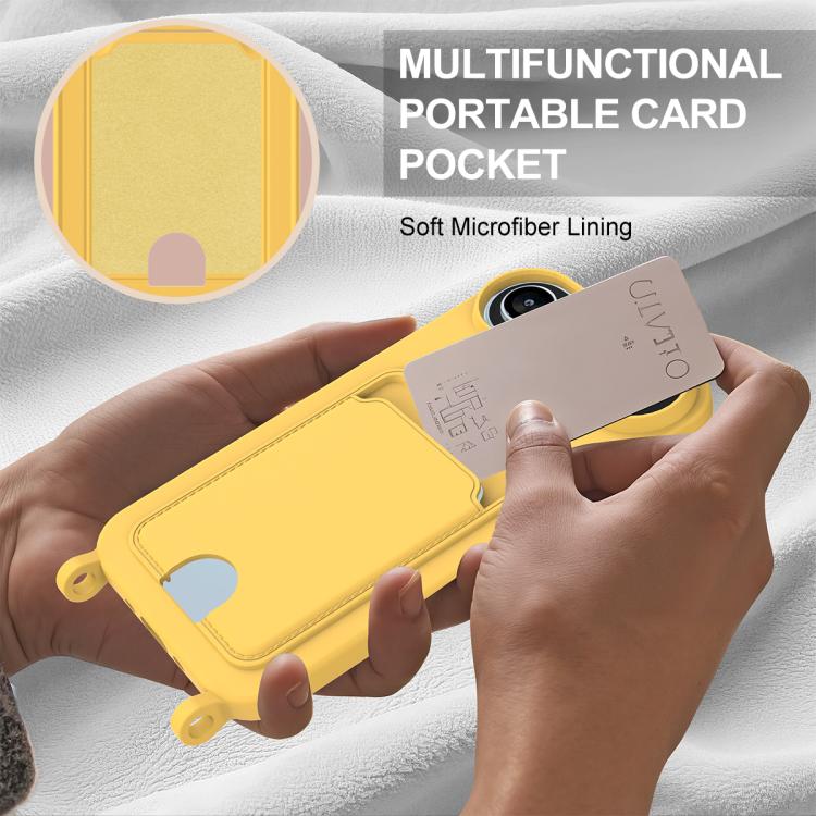 For iPhone Air Integrated Card Bag Solid Color Liquid Silicone Phone Case Gen2 with Short Lanyard(Yellow) - iPhone Air Cases by buy2fix | Online Shopping UK | buy2fix