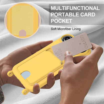 For iPhone Air Integrated Card Bag Solid Color Liquid Silicone Phone Case Gen2 with Short Lanyard(Yellow) - iPhone Air Cases by buy2fix | Online Shopping UK | buy2fix