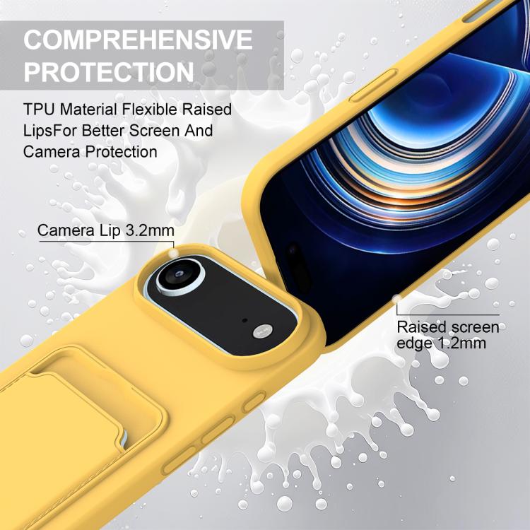 For iPhone Air Integrated Card Bag Solid Color Liquid Silicone Phone Case Gen2 with Short Lanyard(Yellow) - iPhone Air Cases by buy2fix | Online Shopping UK | buy2fix