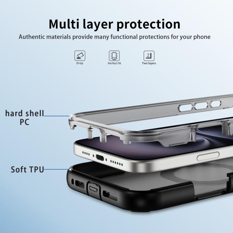 For iPhone 17 Defend Rugged Gear Holder MagSafe Phone Case(Black + Transparent Grey) - iPhone 17 Cases by buy2fix | Online Shopping UK | buy2fix