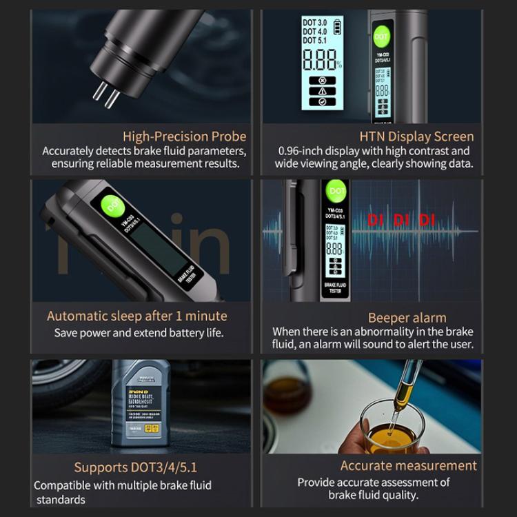 YM-C03 Digital Display Car Brake Fluid Tester Brake Fluid Water Content Tester(Black) - Electronic Test by buy2fix | Online Shopping UK | buy2fix