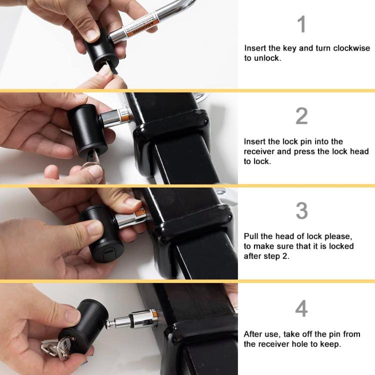 5/8 inch and 1/2 inch Car American Towing Hitch Metal Lock(Silver Black) - Towing Bars by buy2fix | Online Shopping UK | buy2fix