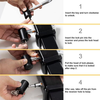 5/8 inch and 1/2 inch Car American Towing Hitch Metal Lock(Silver Black) - Towing Bars by buy2fix | Online Shopping UK | buy2fix