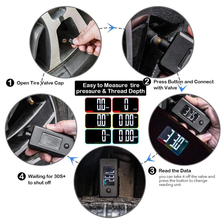 Car Digital Tire Pressure Gauge and Tire Tread Depth Gauge(Black) - Tire Pressure Gauges by buy2fix | Online Shopping UK | buy2fix