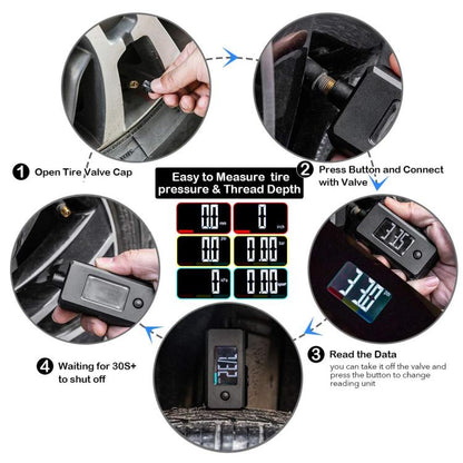 Car Digital Tire Pressure Gauge and Tire Tread Depth Gauge(Black) - Tire Pressure Gauges by buy2fix | Online Shopping UK | buy2fix
