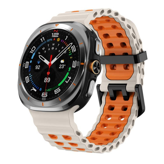 For Galaxy Watch Ultra2 2026 / 2025 / 1 2024 xDfind Black Buckle Ocean Two Color Dual-row Hole Silicone Watch Band(Starlight Orange)
