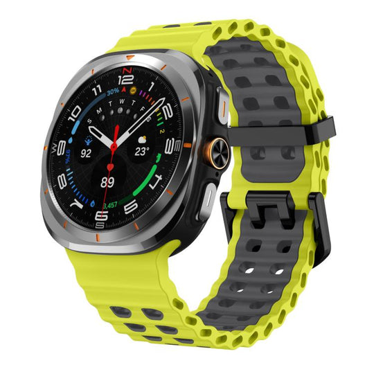 For Galaxy Watch Ultra2 2026 / 2025 / 1 2024 xDfind Black Buckle Ocean Two Color Dual-row Hole Silicone Watch Band(Lime Grey)
