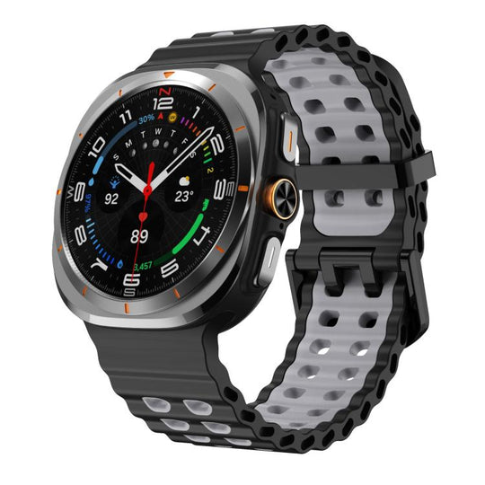 For Galaxy Watch Ultra2 2026 / 2025 / 1 2024 xDfind Black Buckle Ocean Two Color Dual-row Hole Silicone Watch Band(Black Grey)