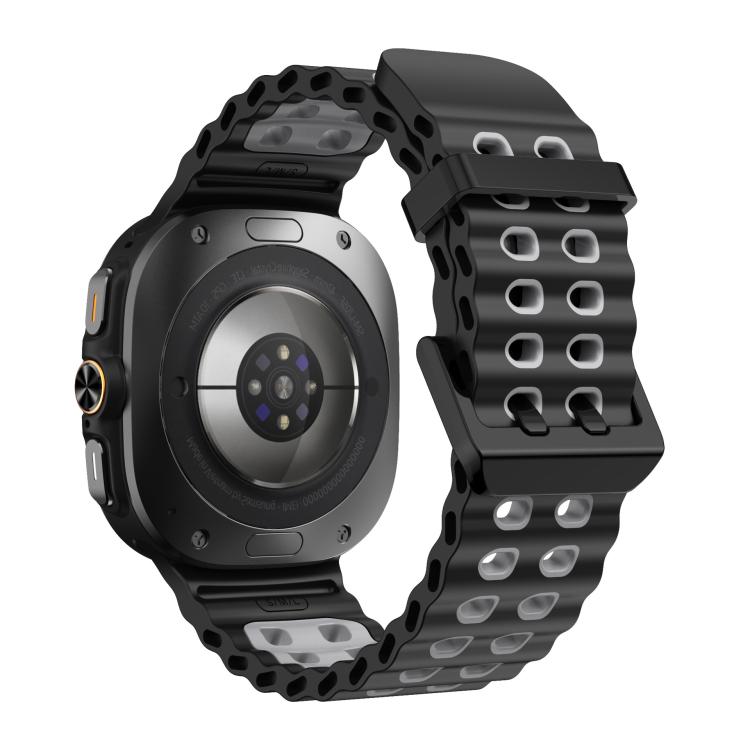For Samsung Galaxy Watch8 / 8 Classic xDfind Black Buckle Ocean Two Color Dual-row Hole Silicone Watch Band(Black Grey) - Watch Bands by xDfind | Online Shopping UK | buy2fix