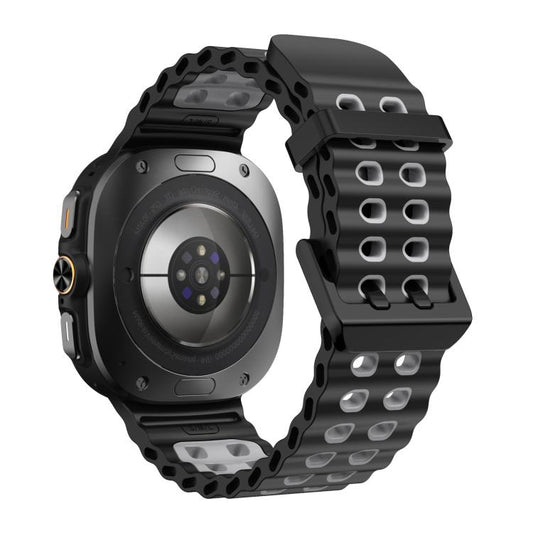For Samsung Galaxy Watch8 / 8 Classic xDfind Black Buckle Ocean Two Color Dual-row Hole Silicone Watch Band(Black Grey) - Watch Bands by xDfind | Online Shopping UK | buy2fix