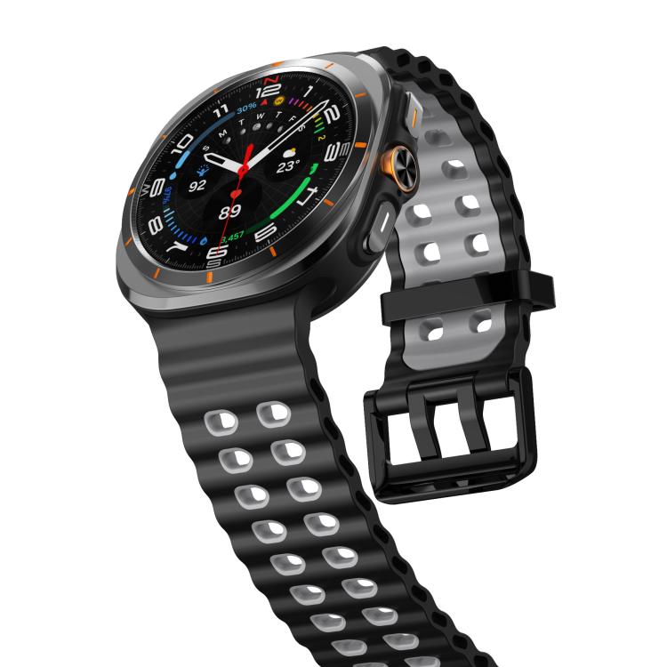 For Samsung Galaxy Watch8 / 8 Classic xDfind Black Buckle Ocean Two Color Dual-row Hole Silicone Watch Band(Black Grey) - Watch Bands by xDfind | Online Shopping UK | buy2fix