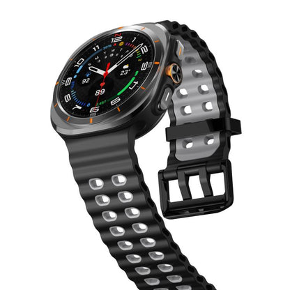 For Samsung Galaxy Watch8 / 8 Classic xDfind Black Buckle Ocean Two Color Dual-row Hole Silicone Watch Band(Black Grey) - Watch Bands by xDfind | Online Shopping UK | buy2fix