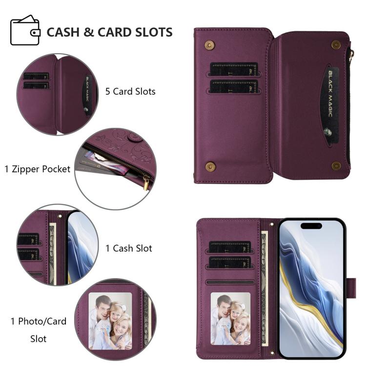 For iPhone Air Butterfly Love Flower Multi-card Zipper Wallet Leather Phone Case(Dark Purple) - iPhone Air Cases by buy2fix | Online Shopping UK | buy2fix