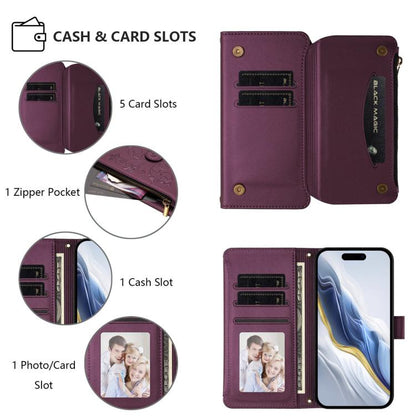 For iPhone Air Butterfly Love Flower Multi-card Zipper Wallet Leather Phone Case(Dark Purple) - iPhone Air Cases by buy2fix | Online Shopping UK | buy2fix