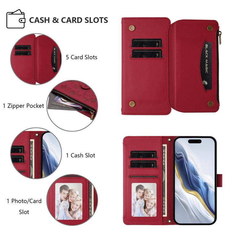 For iPhone Air Butterfly Love Flower Multi-card Zipper Wallet Leather Phone Case(Wine Red) - iPhone Air Cases by buy2fix | Online Shopping UK | buy2fix