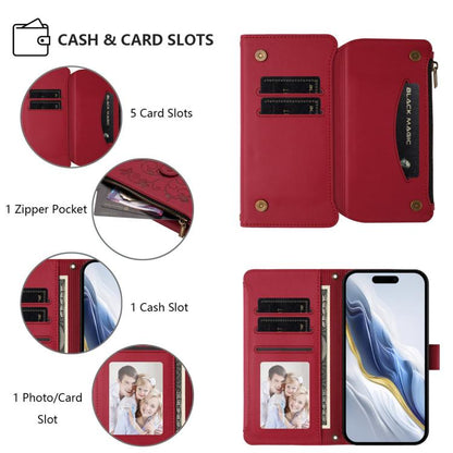For iPhone Air Butterfly Love Flower Multi-card Zipper Wallet Leather Phone Case(Wine Red) - iPhone Air Cases by buy2fix | Online Shopping UK | buy2fix