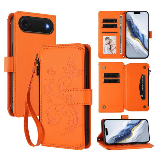 For iPhone Air Butterfly Love Flower Multi-card Zipper Wallet Leather Phone Case(Orange) - iPhone Air Cases by buy2fix | Online Shopping UK | buy2fix