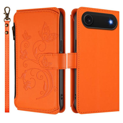For iPhone Air Butterfly Love Flower Multi-card Zipper Wallet Leather Phone Case(Orange) - iPhone Air Cases by buy2fix | Online Shopping UK | buy2fix