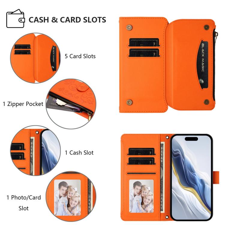 For iPhone Air Butterfly Love Flower Multi-card Zipper Wallet Leather Phone Case(Orange) - iPhone Air Cases by buy2fix | Online Shopping UK | buy2fix