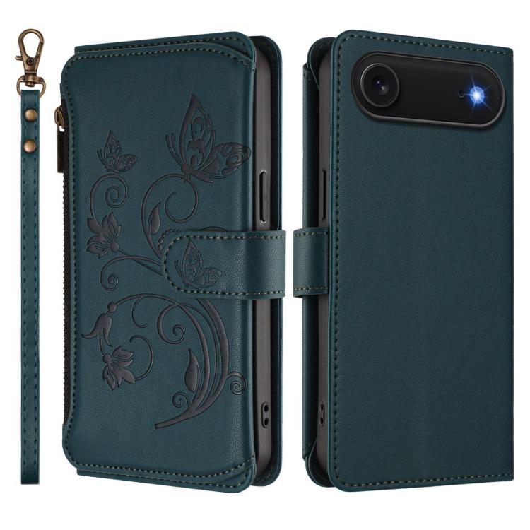 For iPhone Air Butterfly Love Flower Multi-card Zipper Wallet Leather Phone Case(Dark Green) - iPhone Air Cases by buy2fix | Online Shopping UK | buy2fix