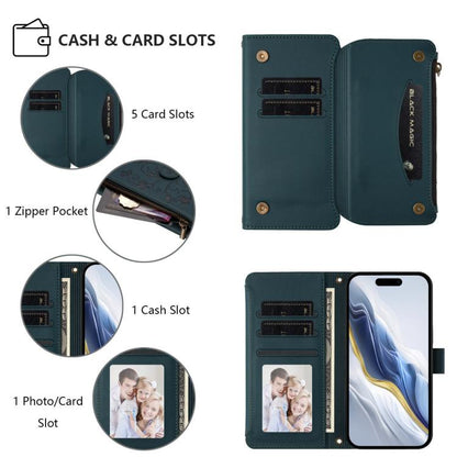 For iPhone Air Butterfly Love Flower Multi-card Zipper Wallet Leather Phone Case(Dark Green) - iPhone Air Cases by buy2fix | Online Shopping UK | buy2fix
