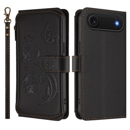 For iPhone Air Butterfly Love Flower Multi-card Zipper Wallet Leather Phone Case(Black) - iPhone Air Cases by buy2fix | Online Shopping UK | buy2fix
