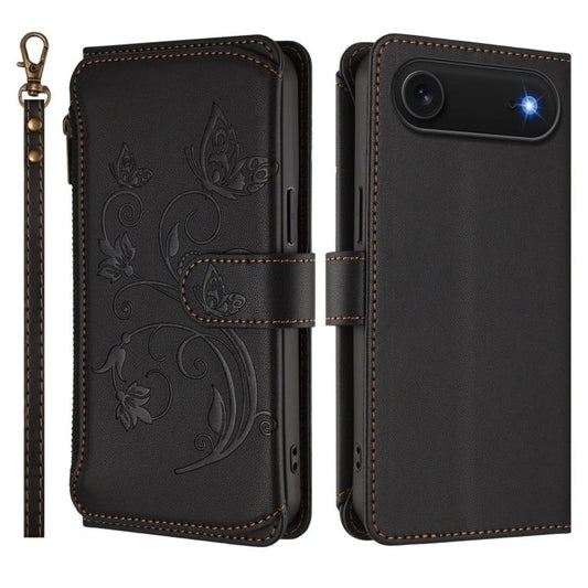 For iPhone Air Butterfly Love Flower Multi-card Zipper Wallet Leather Phone Case(Black) - iPhone Air Cases by buy2fix | Online Shopping UK | buy2fix